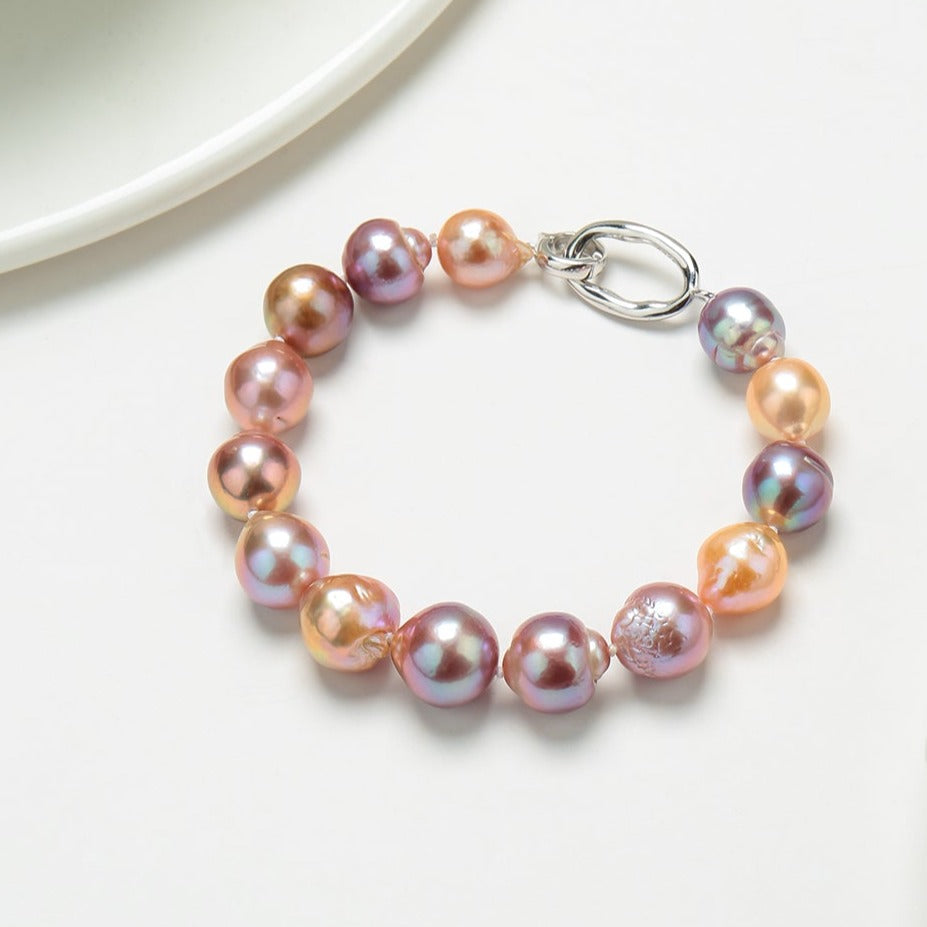 Baroque Pearl Necklace and Bracelet in Pink-Purple