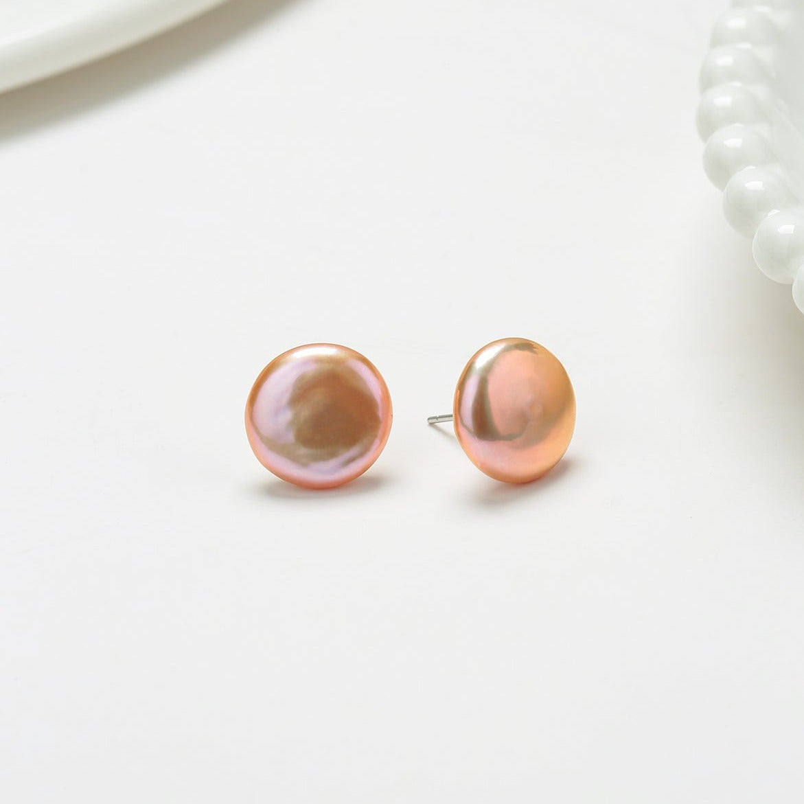 Pink Coin Baroque Pearl Stud Earrings 1