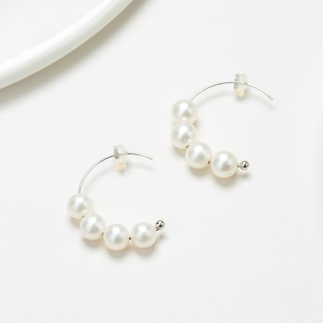 Freshwater Pearl Hoop Earrings in White