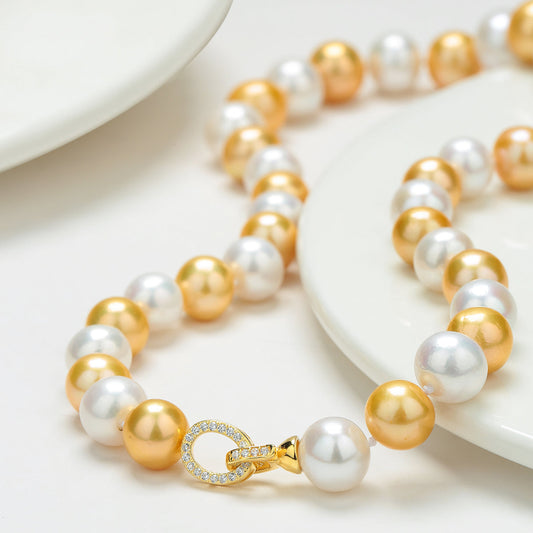 Dyed Golden and White Freshwater Pearl Necklace 1