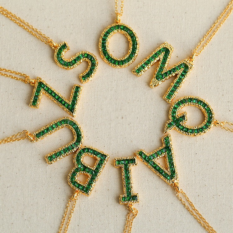 Zirconia Necklace with 26 Green Letters