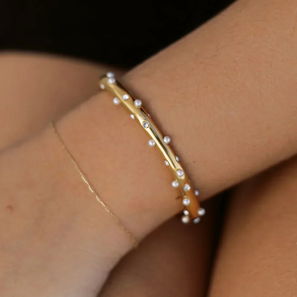 Stylish Cuff with Pearl and Zirconia Accents