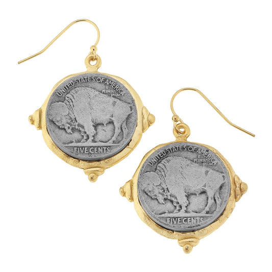 Buffalo Nickel Style Earrings in Silver