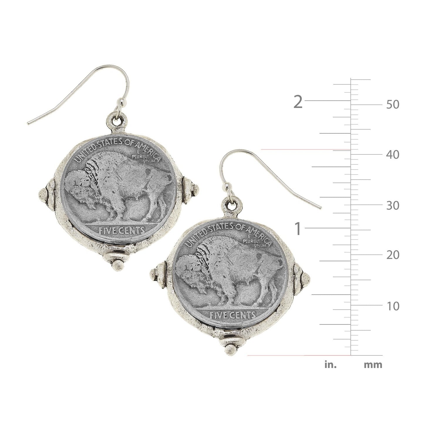 Buffalo Nickel Style Earrings in Silver