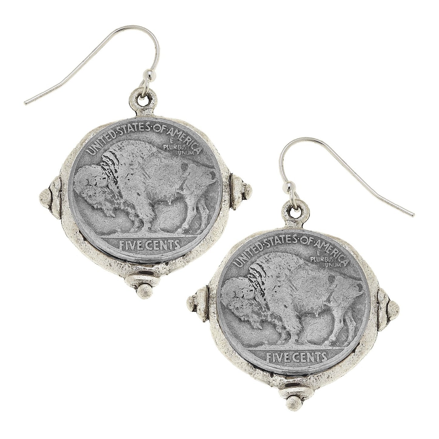 Buffalo Nickel Style Earrings in Silver