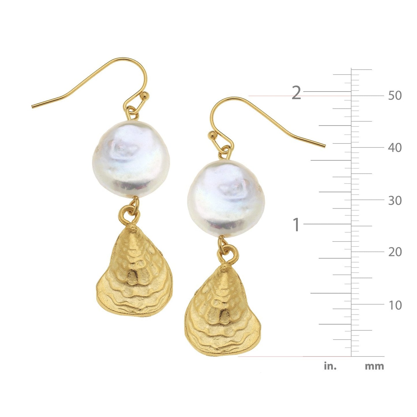 Coin Pearl Oyster Design Drop Earrings