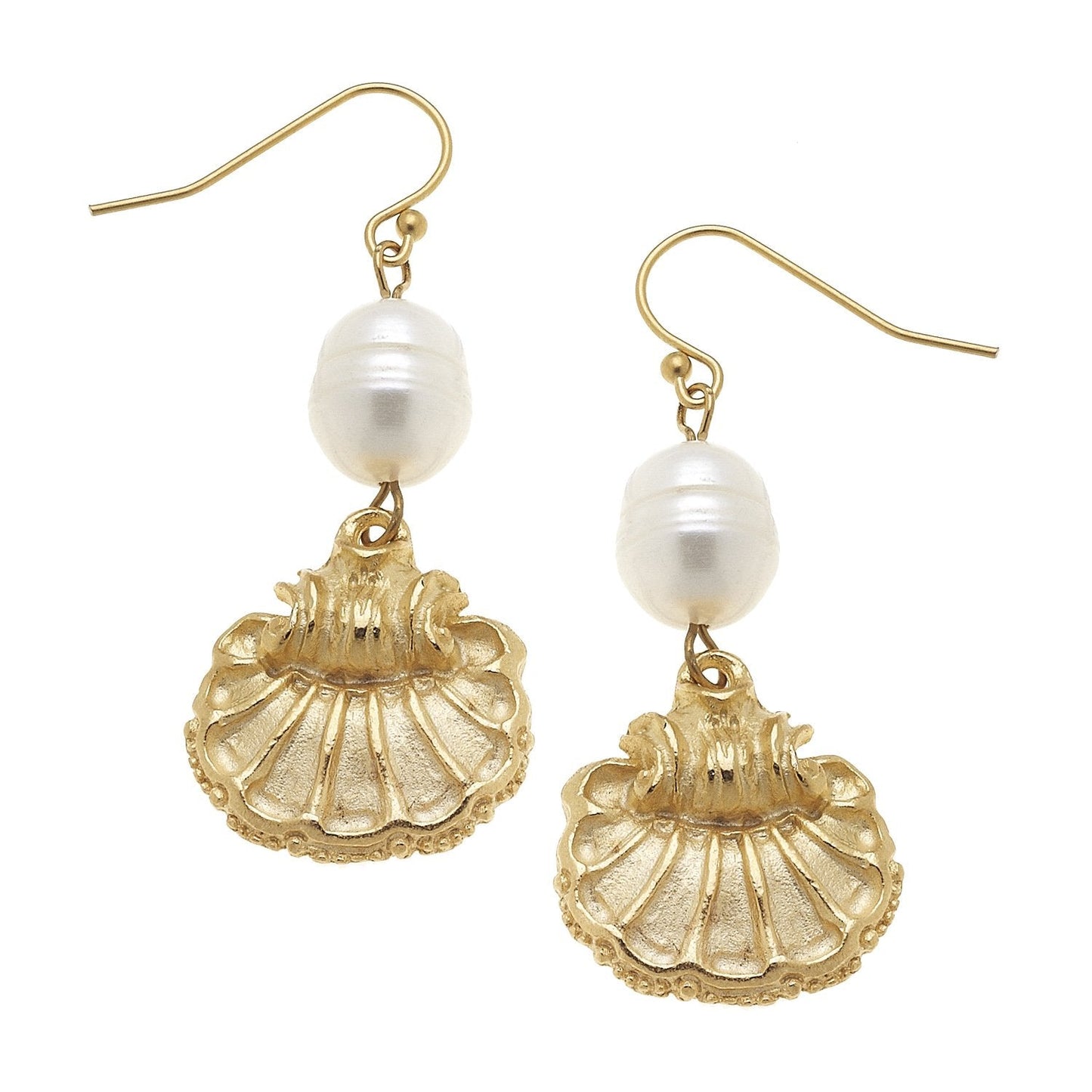 Scallop Design Pearl Drop Earrings