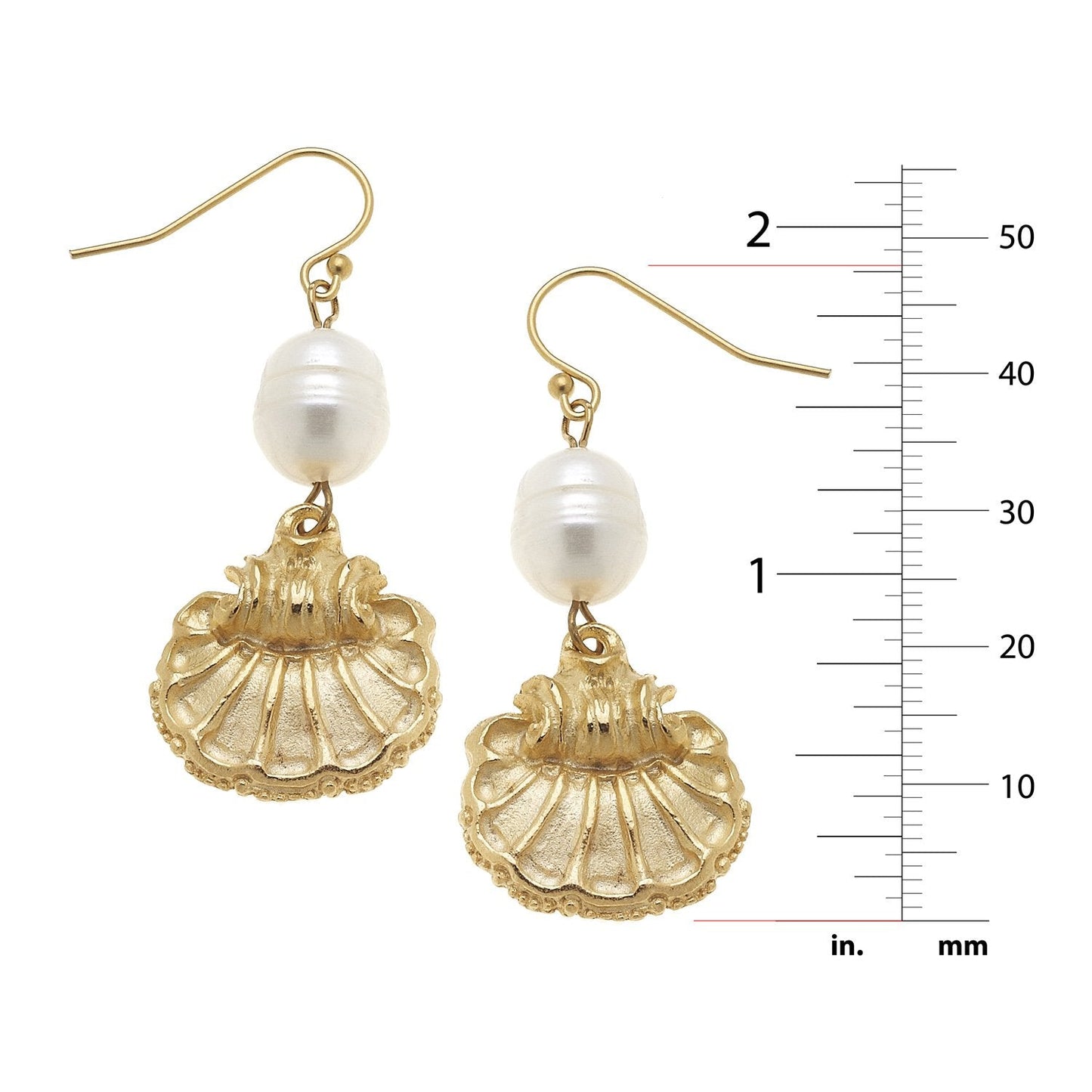 Scallop Design Pearl Drop Earrings