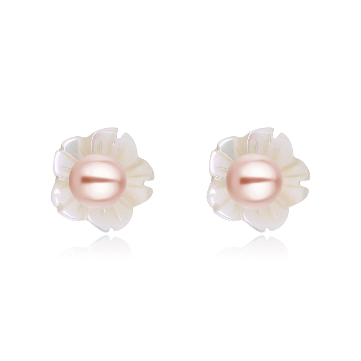 Floral Freshwater Pearl Ear Stud Earrings Set