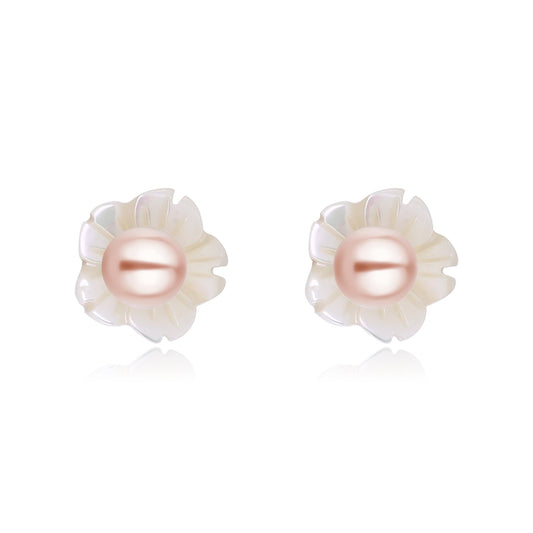 Floral Freshwater Pearl Ear Stud Earrings Set