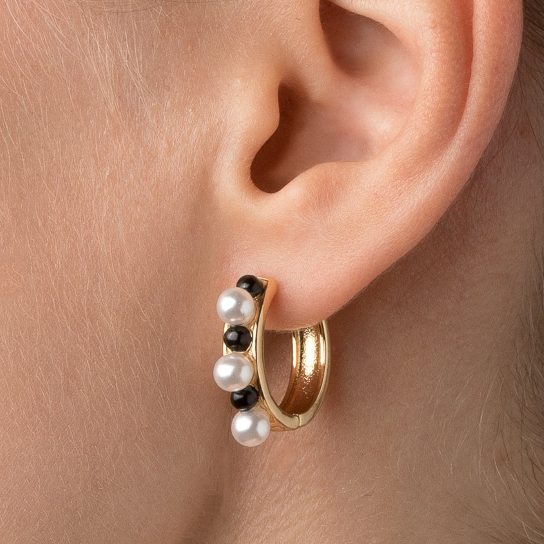 Onyx and Pearl Hoop Earrings