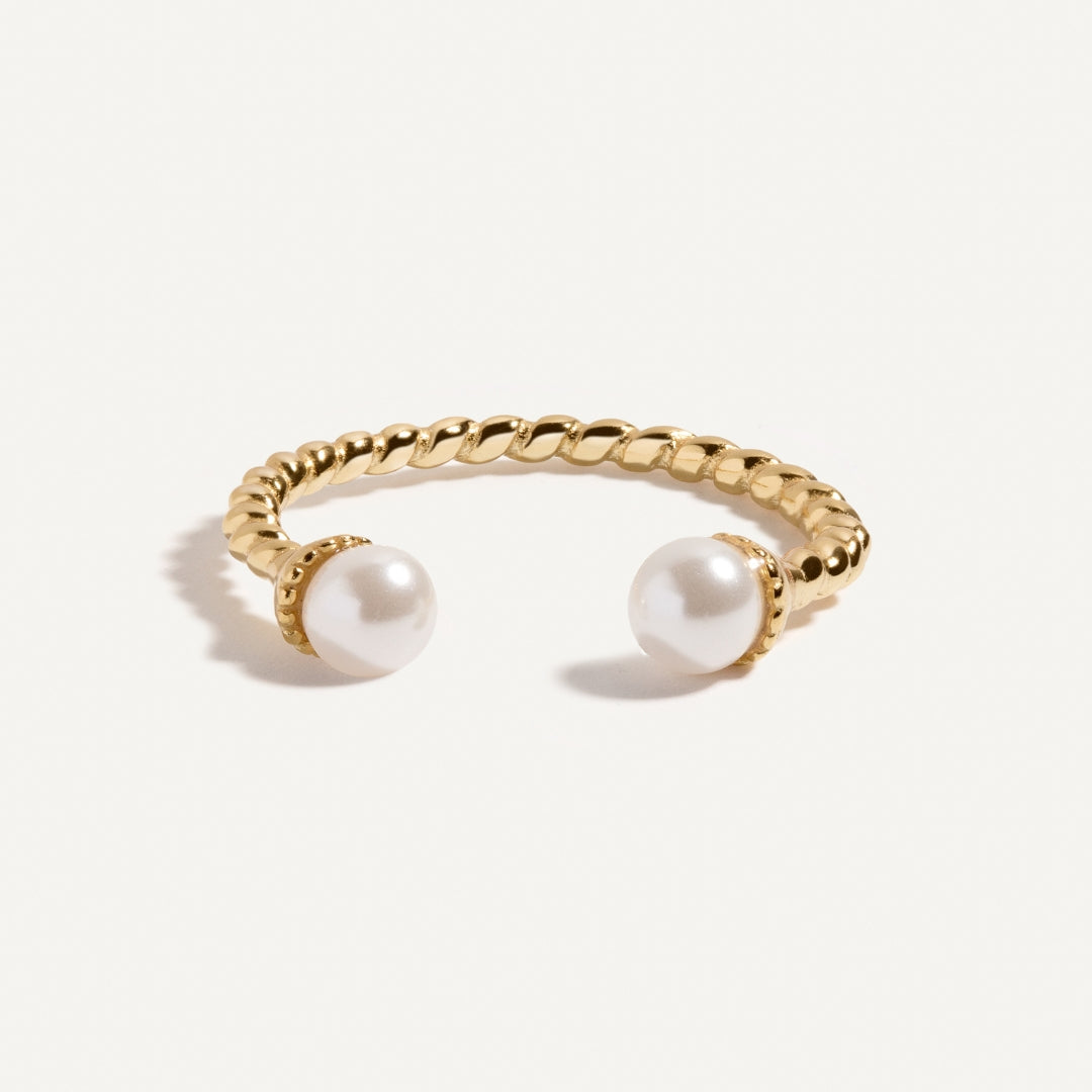 Double Pearl Adjustable Open Ring