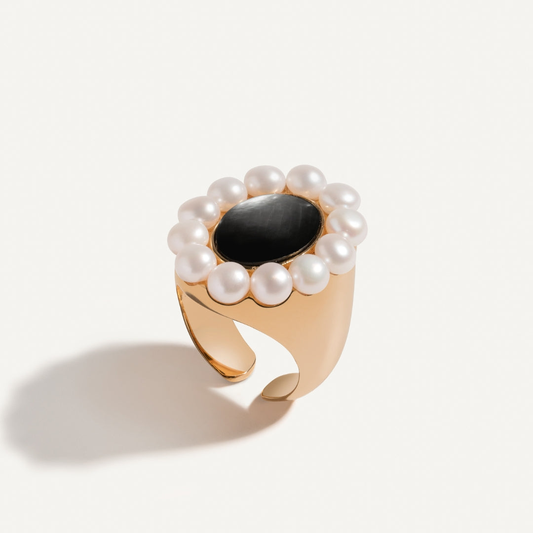 Onyx and Pearl Signet Ring for Unique Style