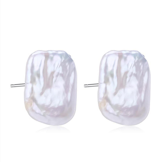 White Baroque Freshwater Pearl Stud Earrings