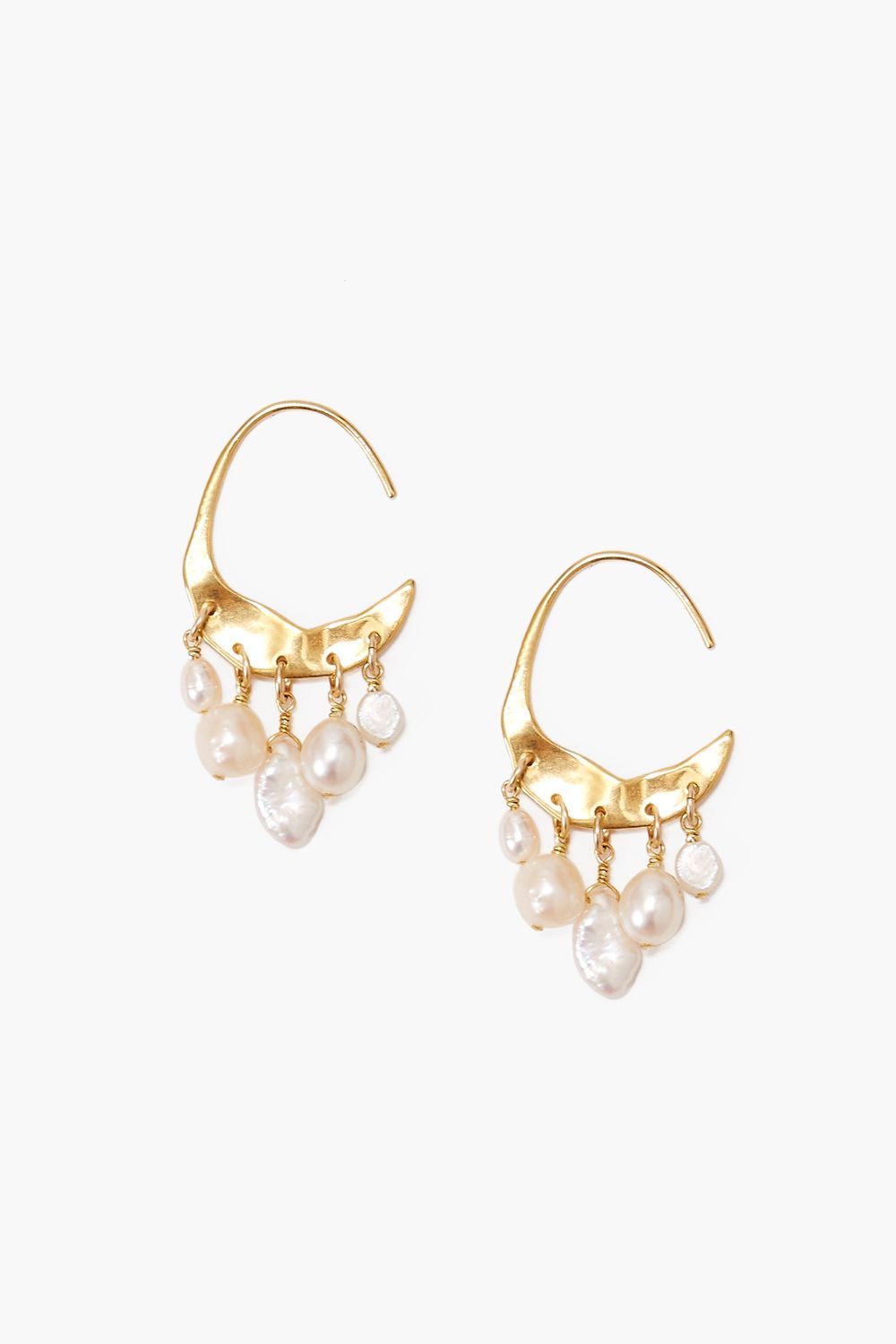 Small Gold Hoop Earrings with White Pearls