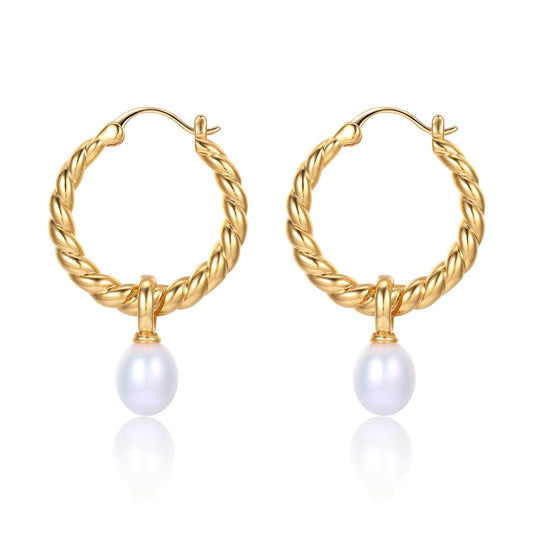 Twisted Hoop Earrings with Freshwater Pearls