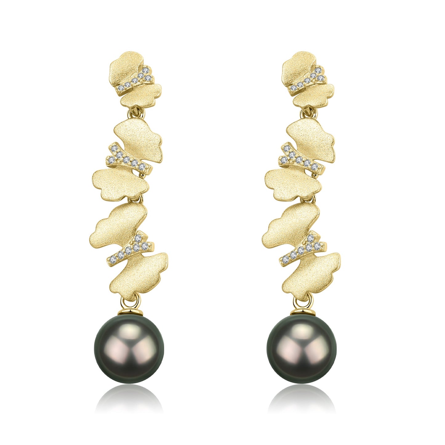 Tahitian Pearl Dancing Butterfly Earrings in Silver