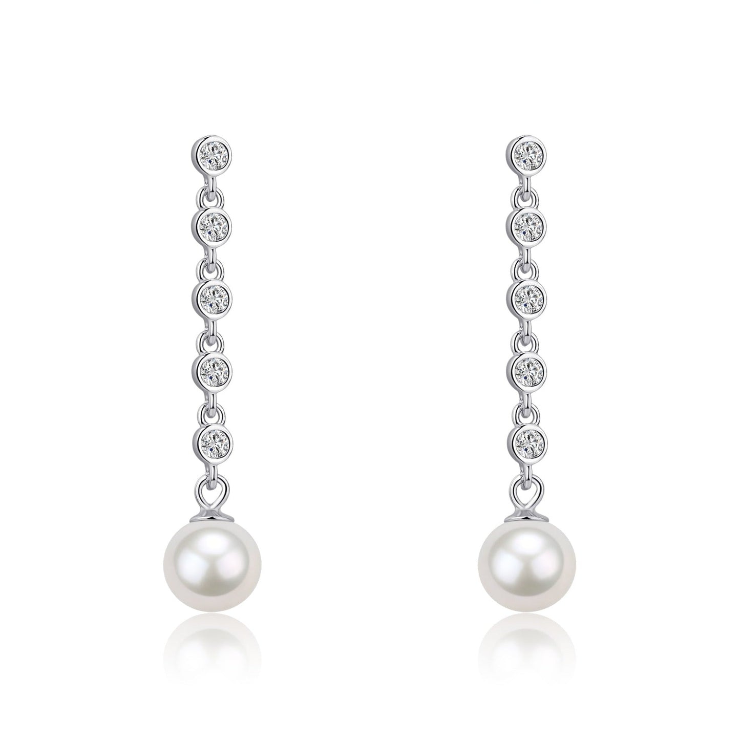 Freshwater Pearl and Long Drop Earrings with Cubic Zirconia