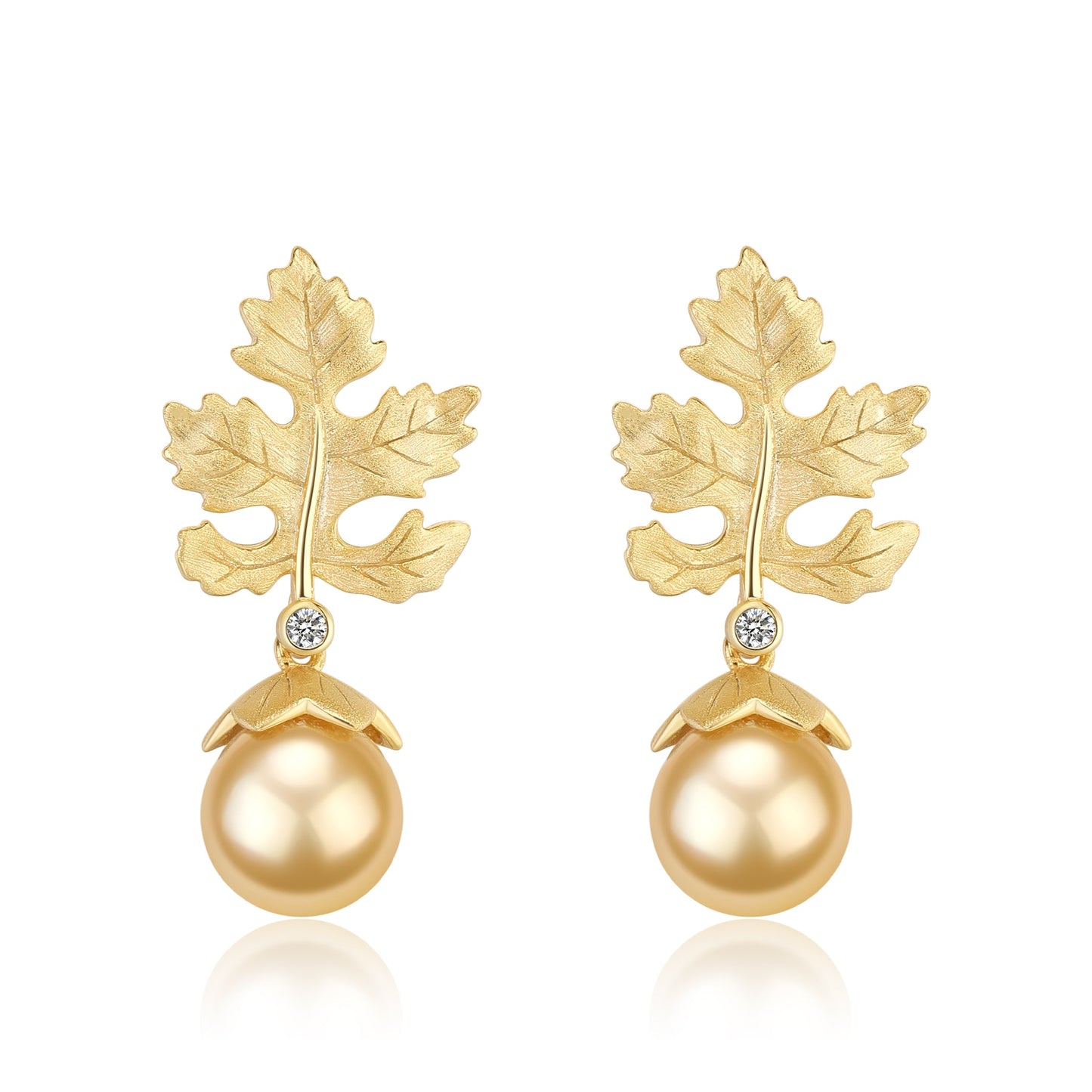 Golden South Sea Baroque Pearl Leaf Design Earrings