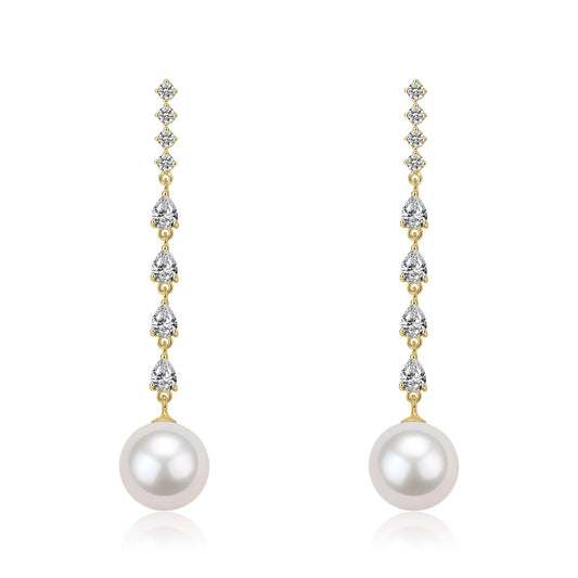 Long Freshwater Pearl Earrings with Sparkling Accents