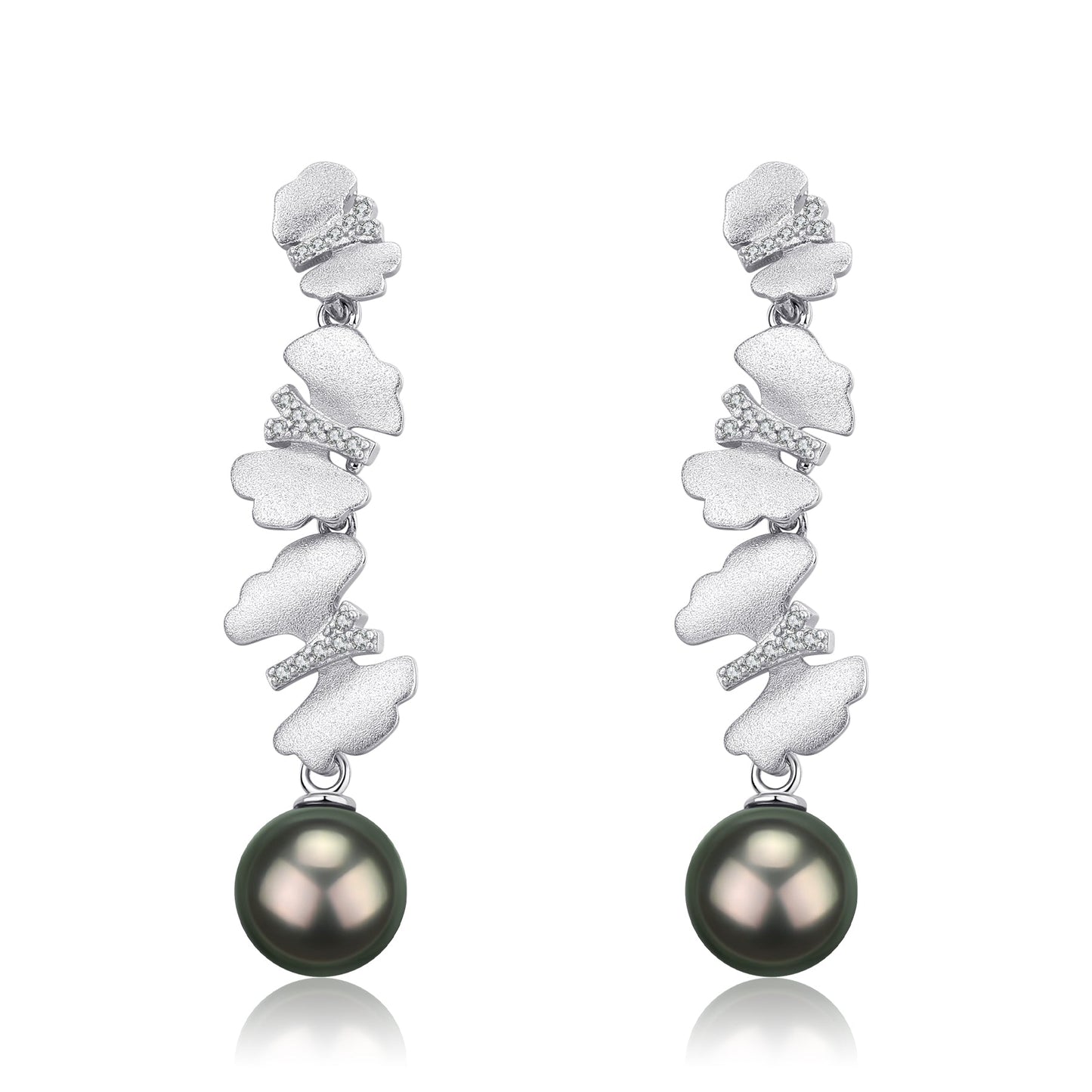 Tahitian Pearl Dancing Butterfly Earrings in Silver