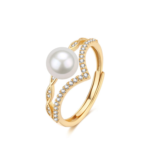 Freshwater Pearl and Crown CZ Ring for Women