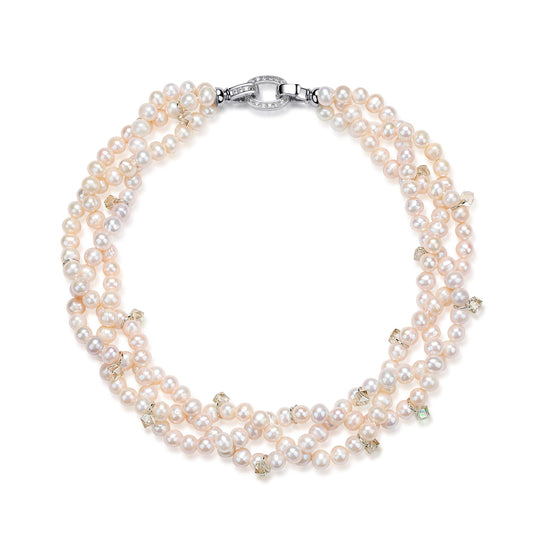 Handcrafted Triple-Layer Pearl Crystal Necklace