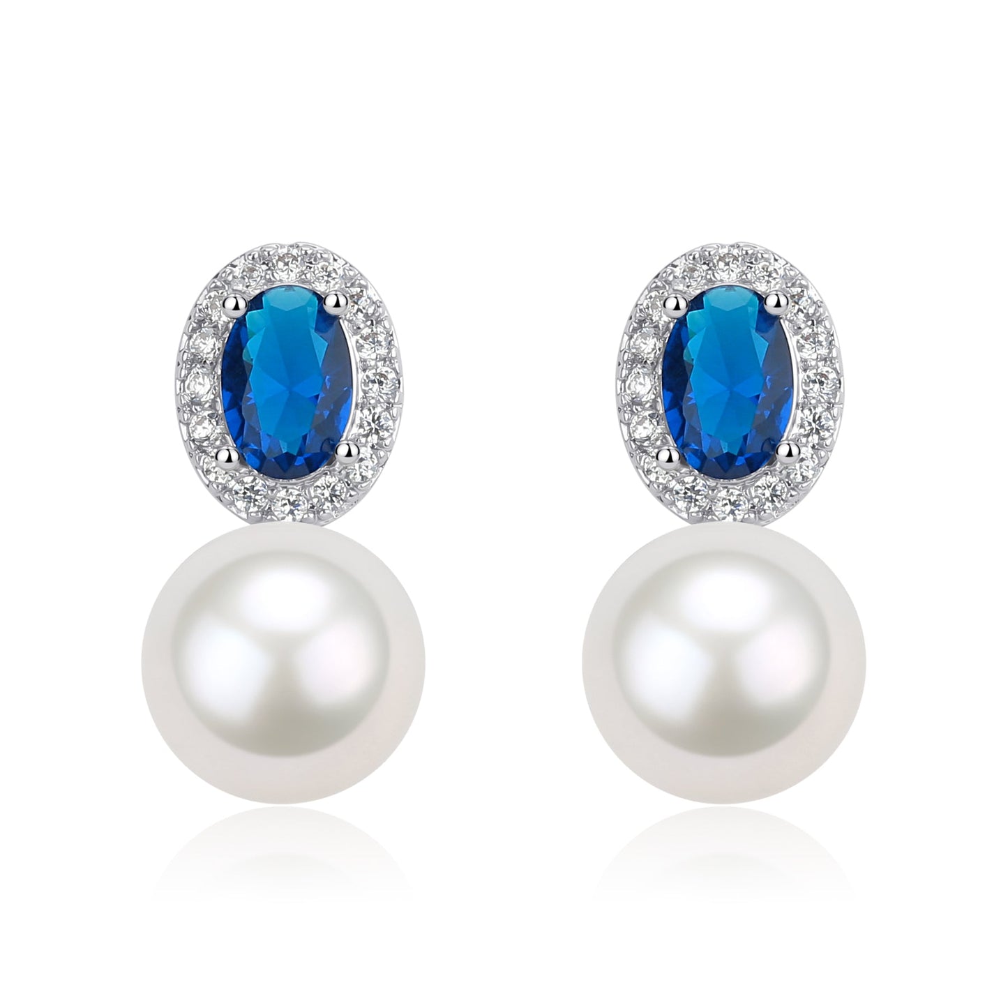 Blue Crystal and Pearl Earrings in Silver