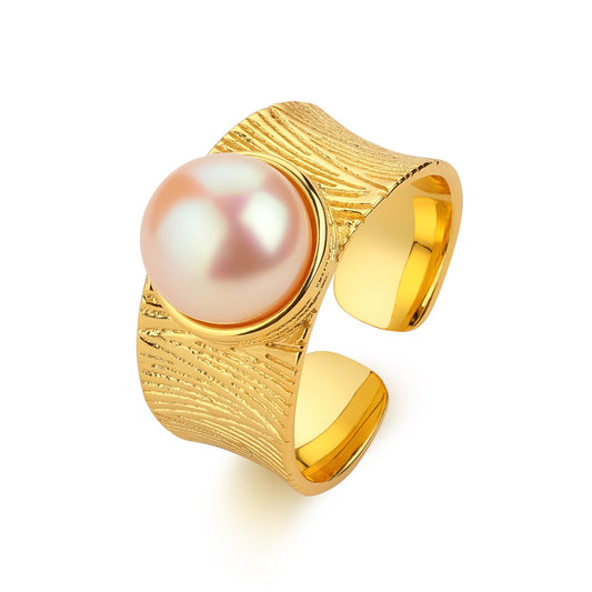 Pink Freshwater Pearl Wide Ring in 7-8mm Size