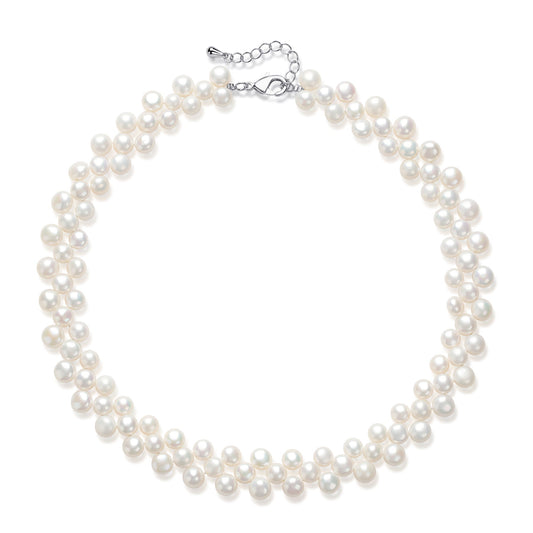 Triple-Layer Pearl Strand Necklace in White