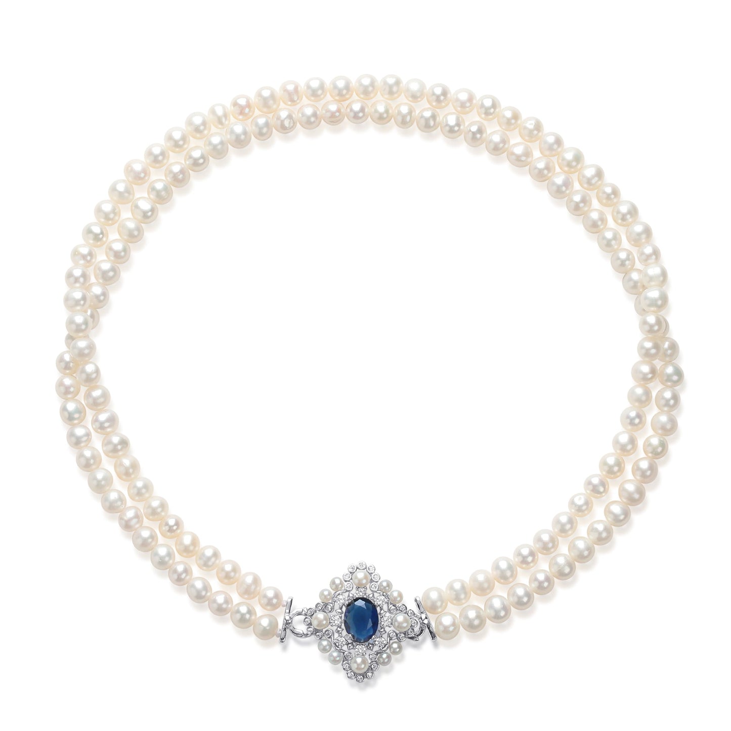 Double Layer Pearl and Sapphire Choker Necklace