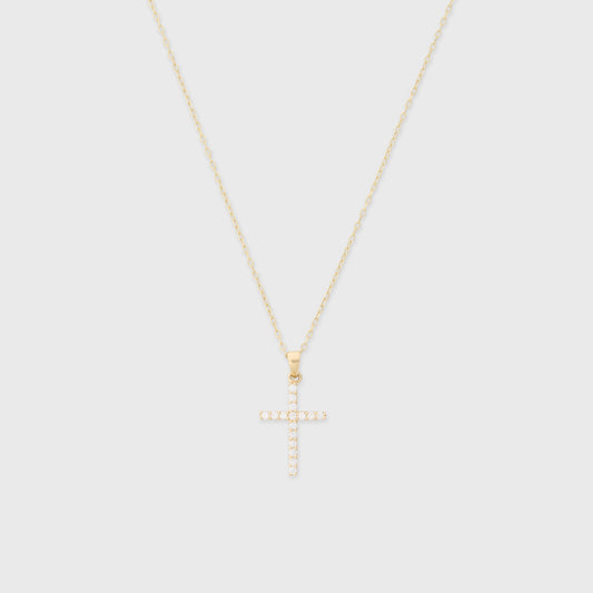 Gold Pavé Cross Necklace in 14k Gold