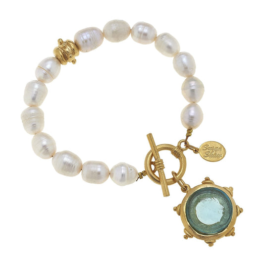 Venetian Glass and Coin Pearl Bracelet