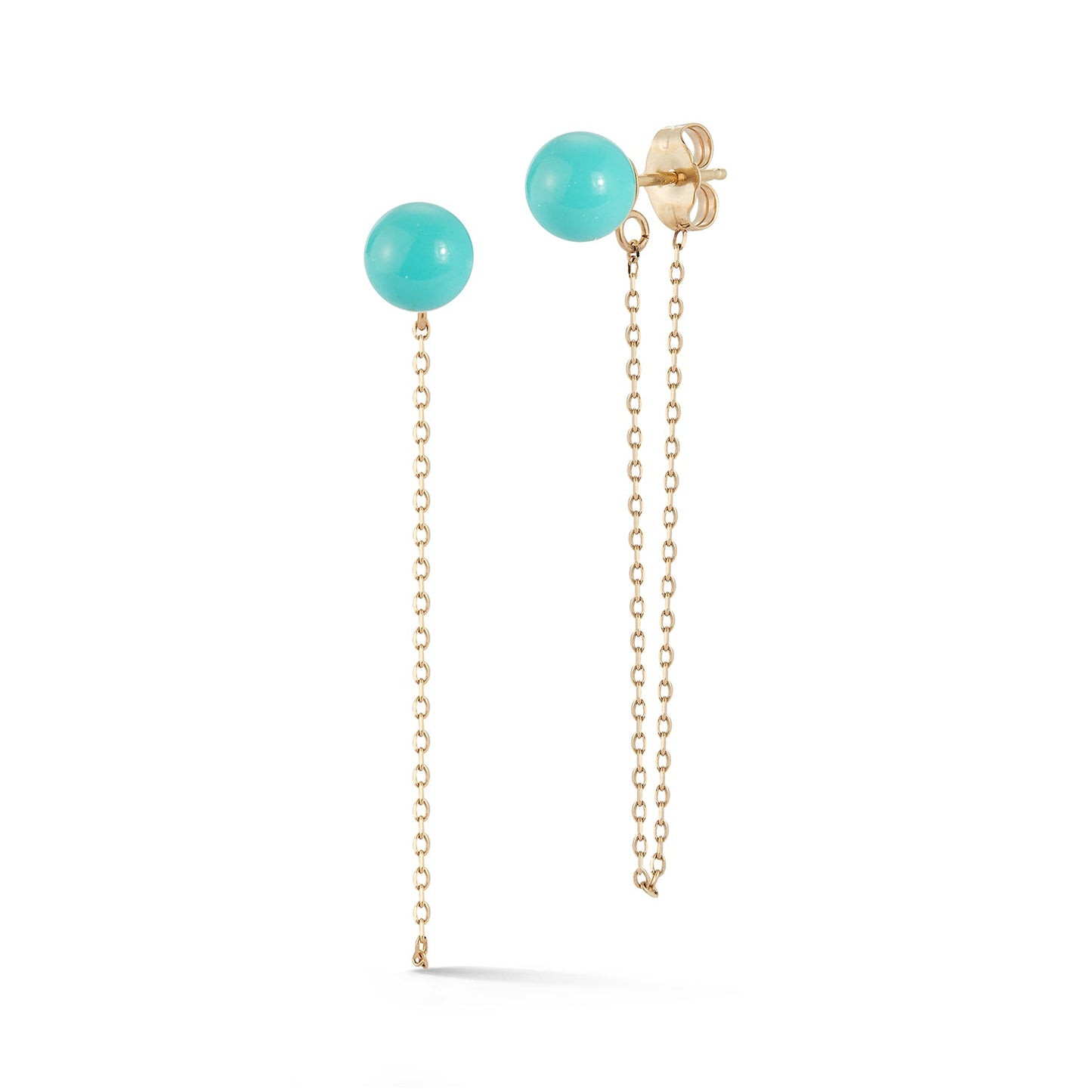 Turquoise Stud Earrings with Chain Drop