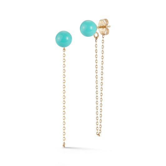 Turquoise Stud Earrings with Chain Drop