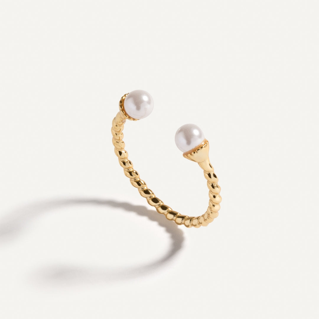 Double Pearl Adjustable Open Ring