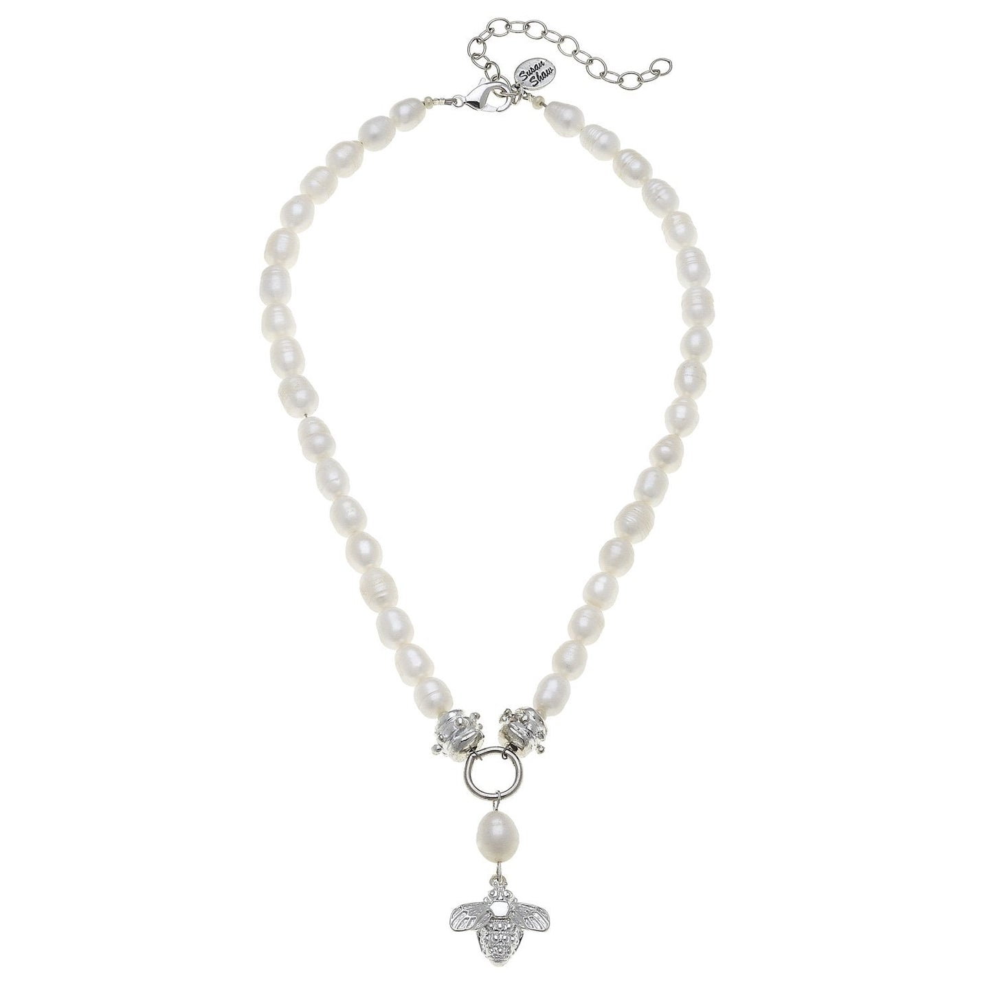 Elegant Drop Pearl Necklace in Silver