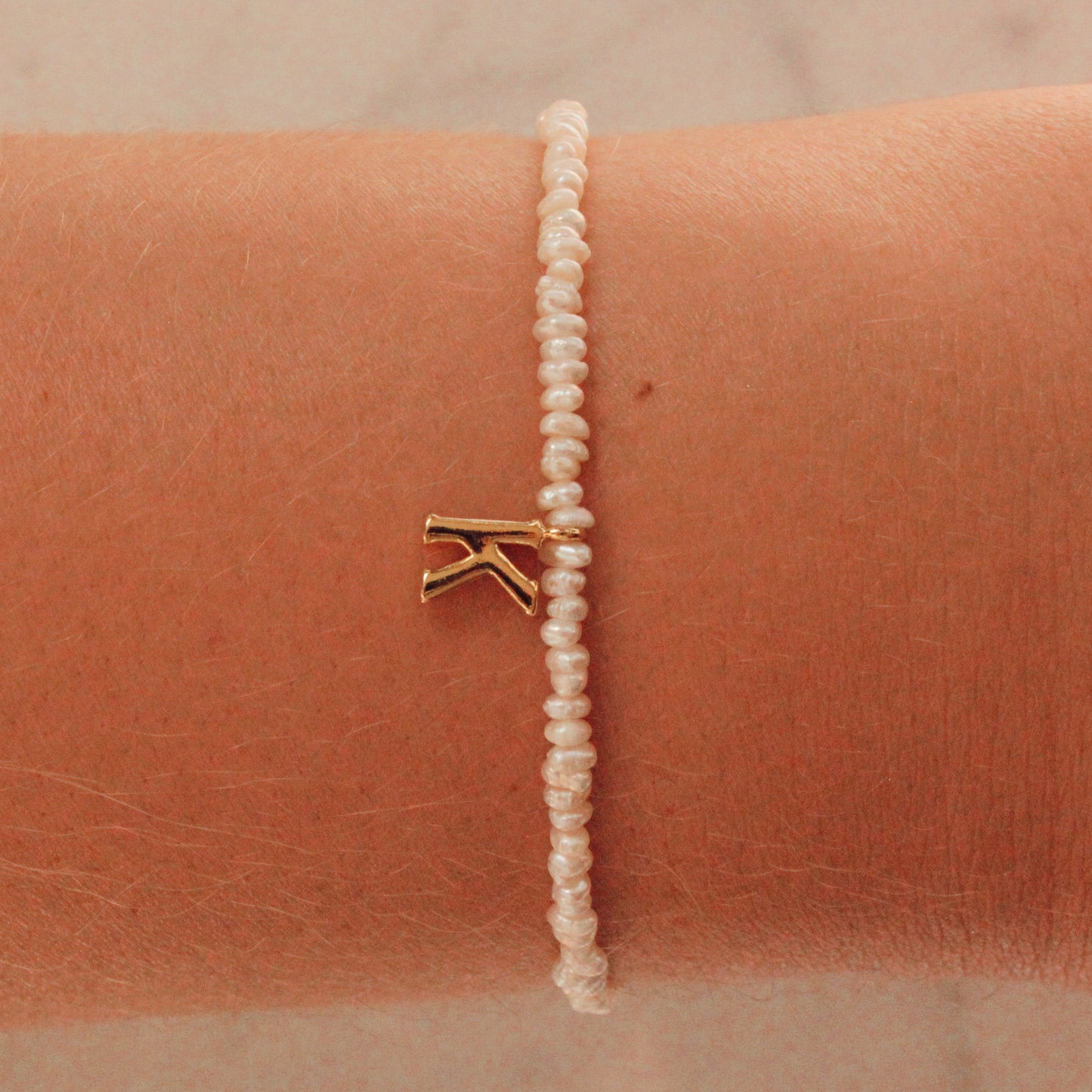 Delicate Initial Bracelet with Dainty Pearls