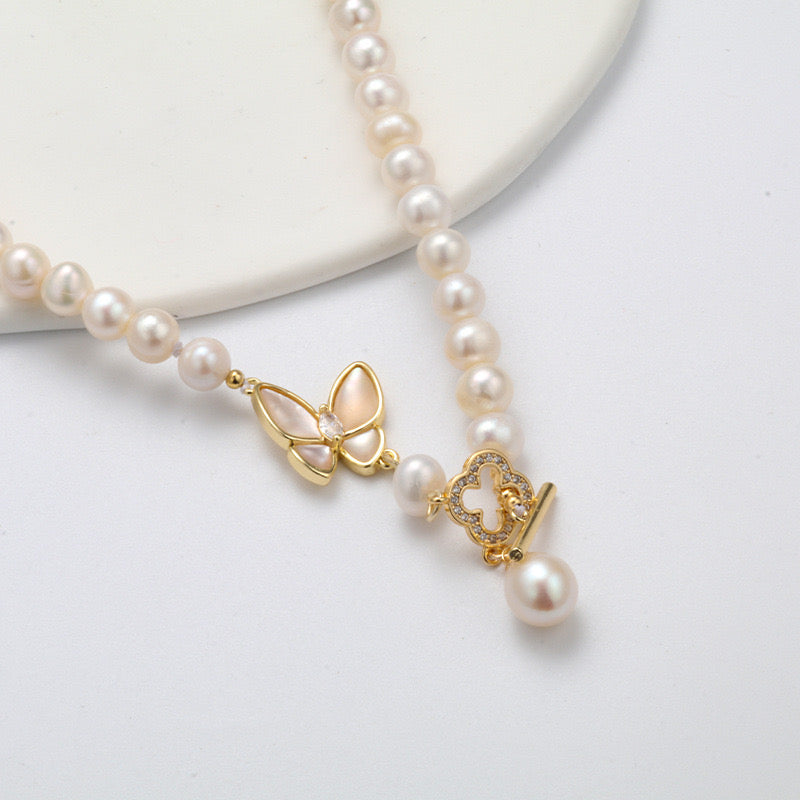 Butterfly Pendant Necklace with Freshwater Pearls