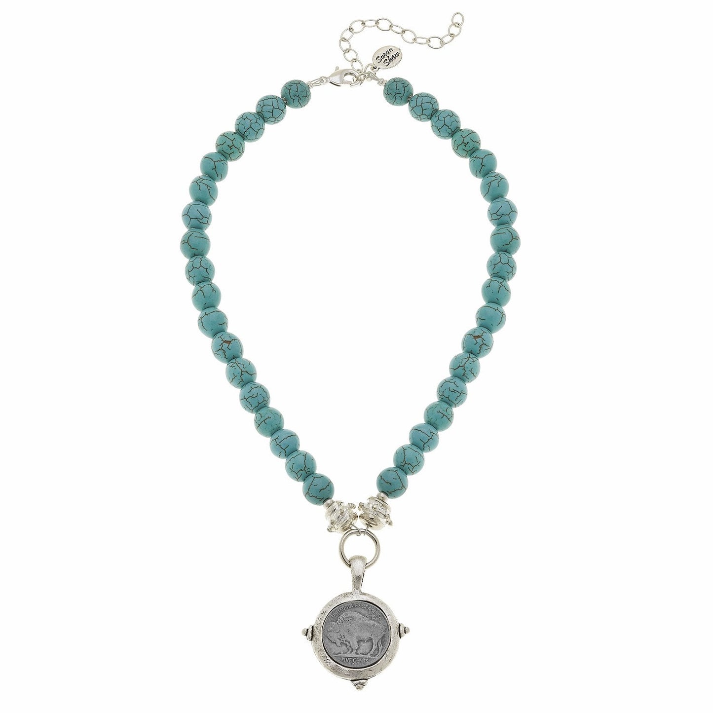 Turquoise Necklace with Buffalo Nickel Design