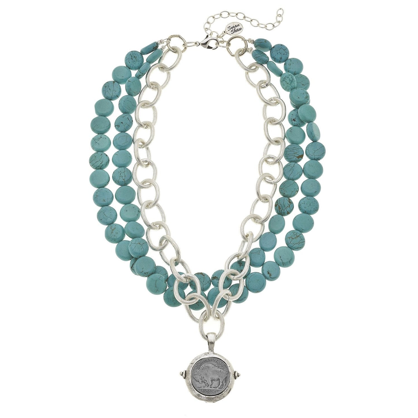 Multi-Strand Turquoise Coin Necklace