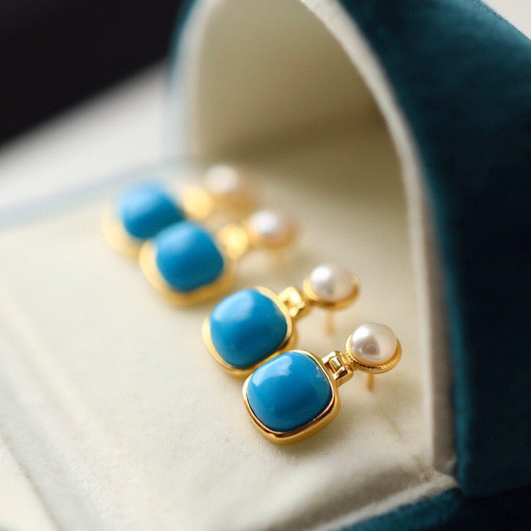 Turquoise and Freshwater Pearl Drop Earrings