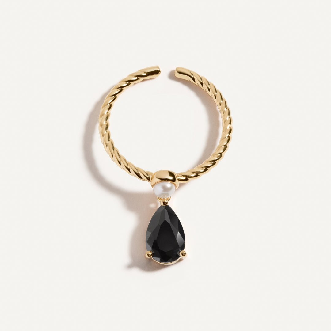 Pearl and Onyx Style Drop Ring