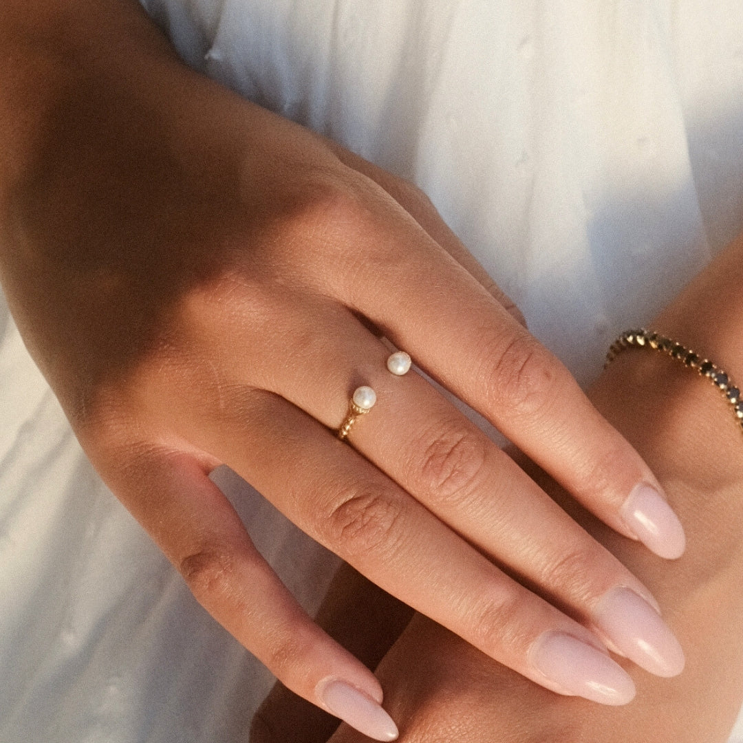 Double Pearl Adjustable Open Ring