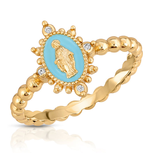 Aqua Colored Lady Lourdes Ring in Silver