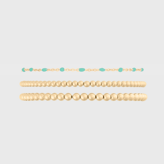 Turquoise Daisy Triple Stack Bracelet Set