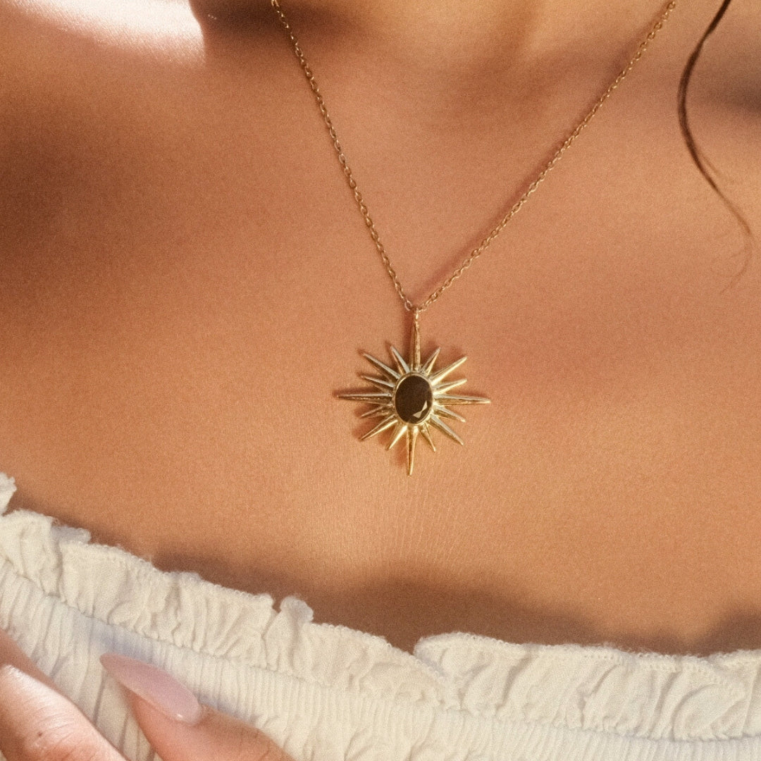 Sunburst Necklace with Black Onyx Stone