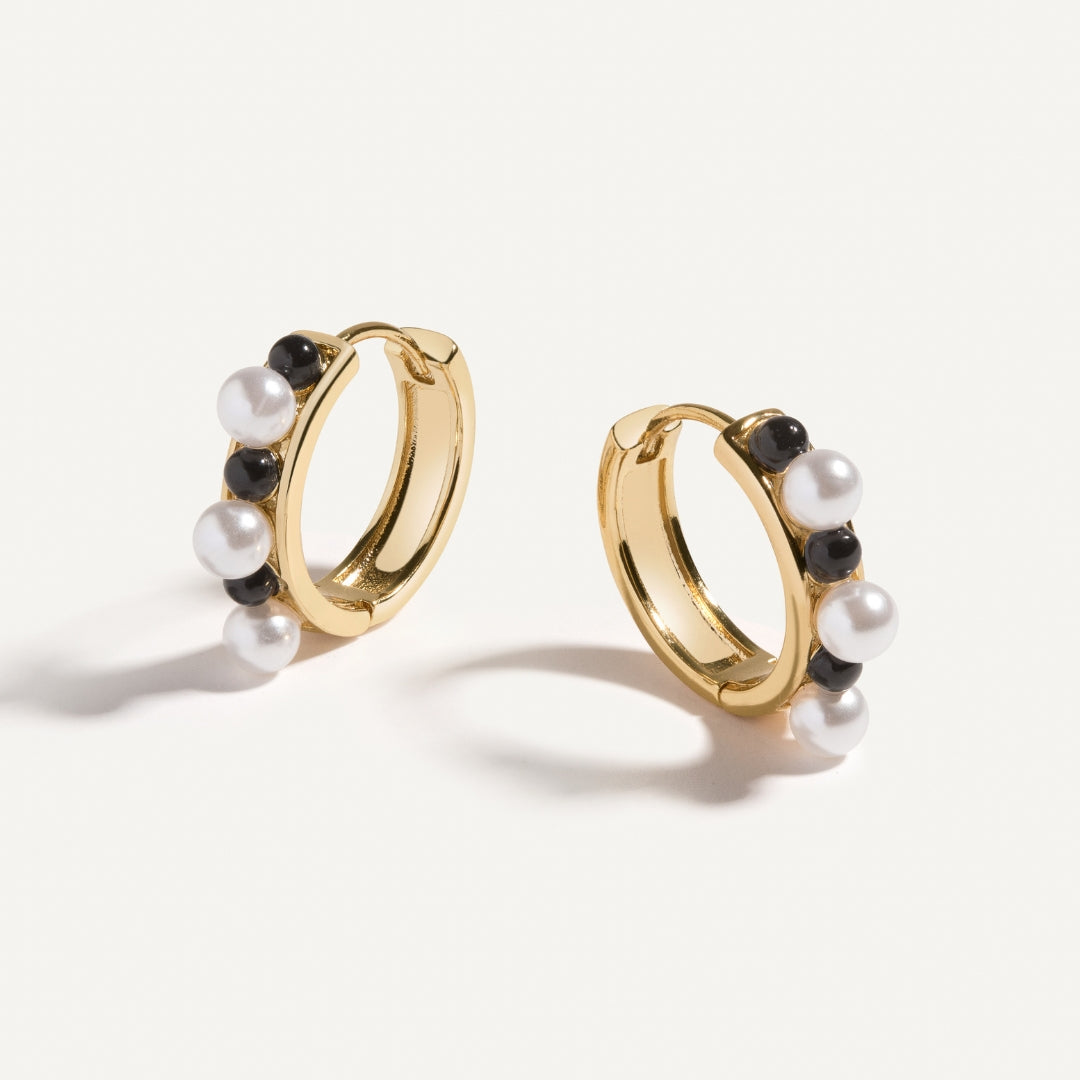 Onyx and Pearl Hoop Earrings