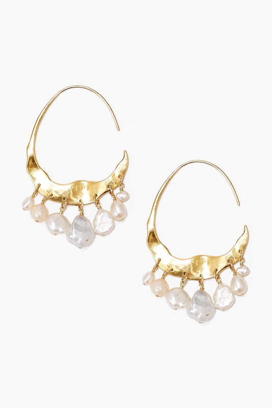 White Pearl and Gold Hoop Earrings Stylish Design