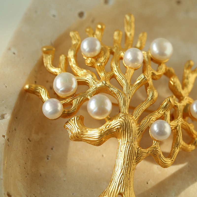 Vintage Pearl Tree of Life Brooch